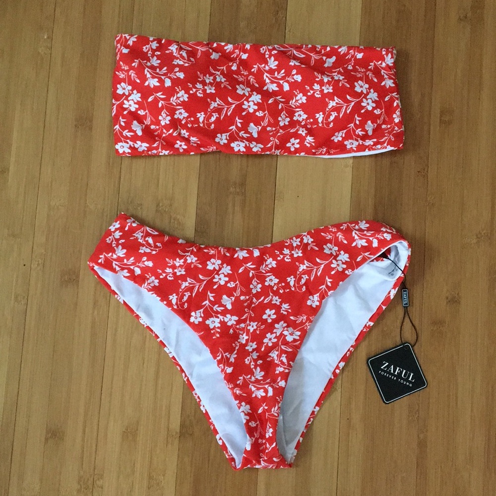Never-worn NWT red floral bikini